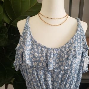Baby Blue Floral Romper with Pockets